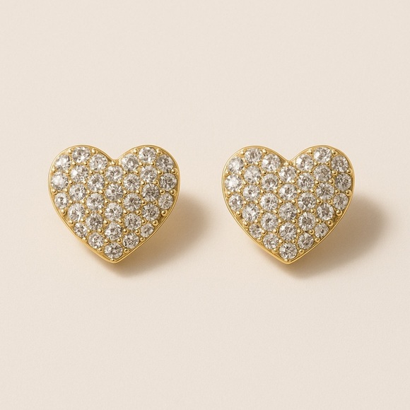 18K Gold Plated Heart Earrings with Zirconia - Picture 1 of 6